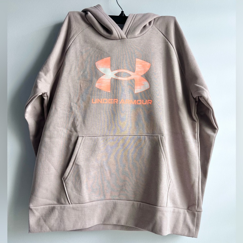 Under Armour Girl’s' Rival Fleece Hoodie Gray & Orange Size Medium